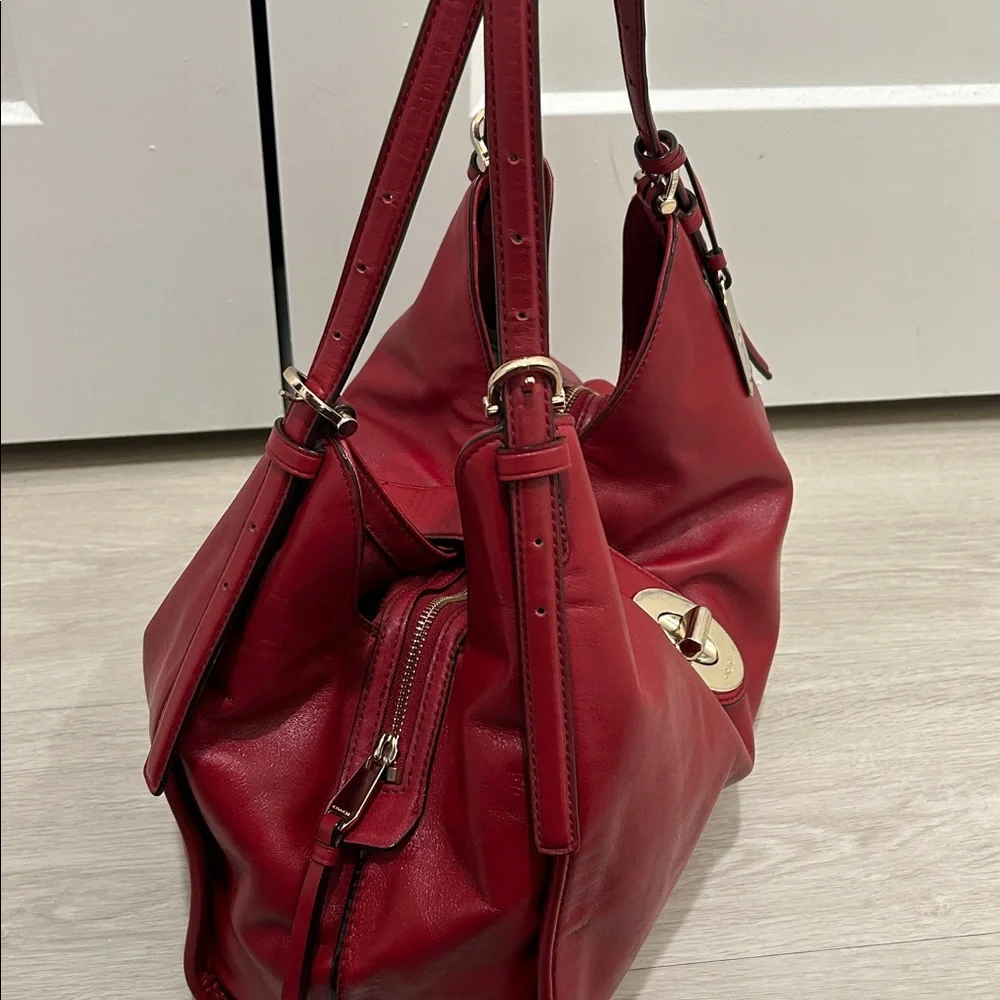 Coach Red Leather Shoulder Bag with Gold Hardware - Picture 9 of 16